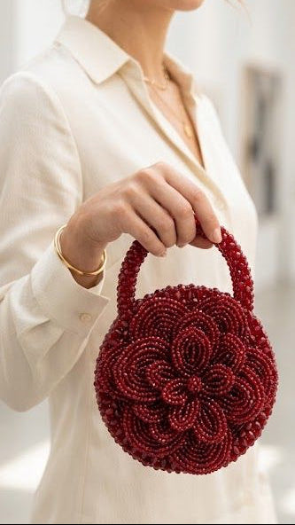 Ruby Rosette Beaded Bag